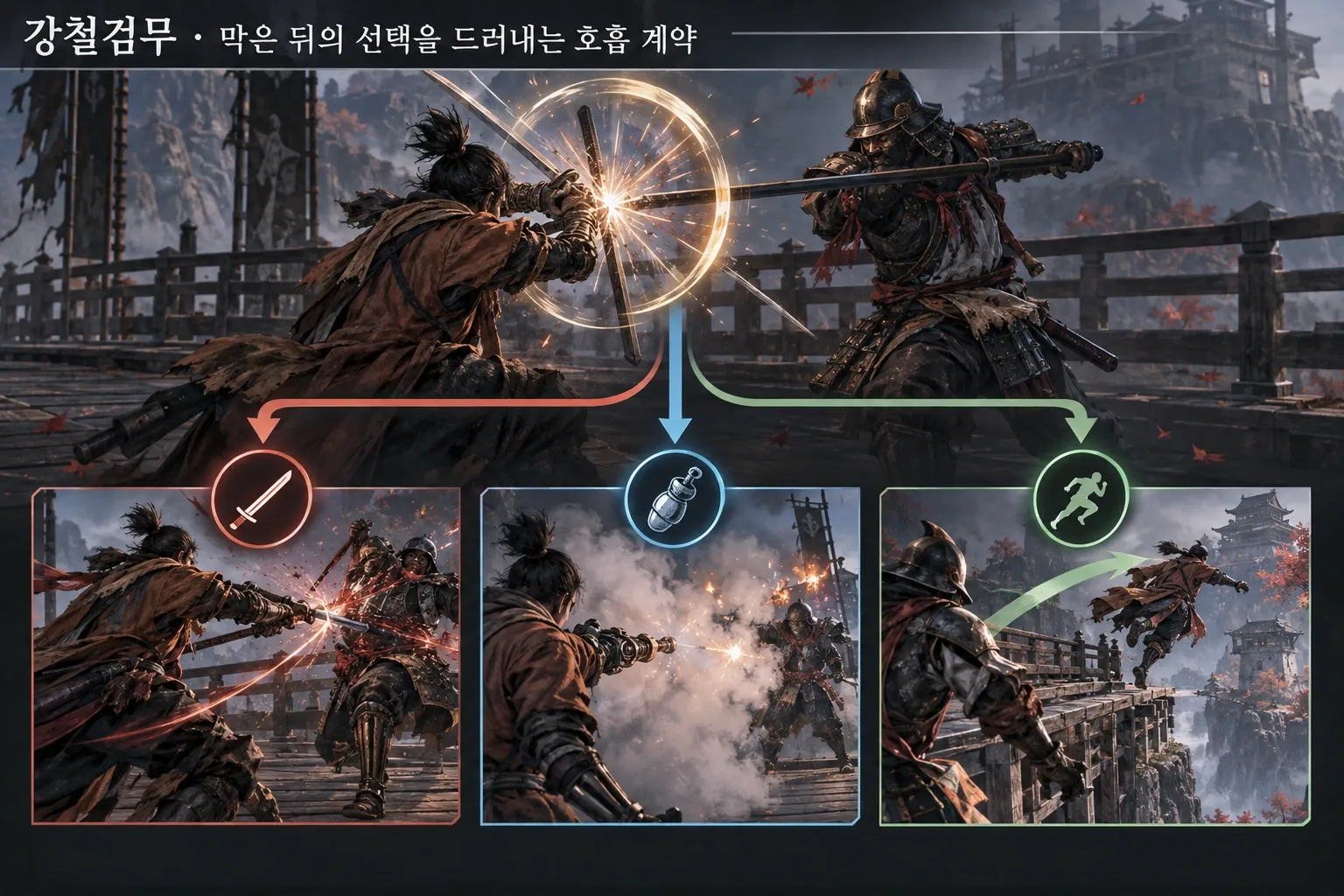 강철검무 — 막은 뒤의 선택을 드러내는 호흡 계약: 본문 규칙에 따른 전용 기획 도해