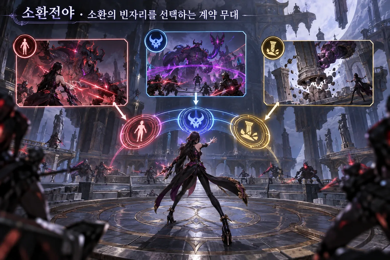 소환전야 — 소환의 빈자리를 선택하는 계약 무대: 본문 규칙에 따른 전용 기획 도해