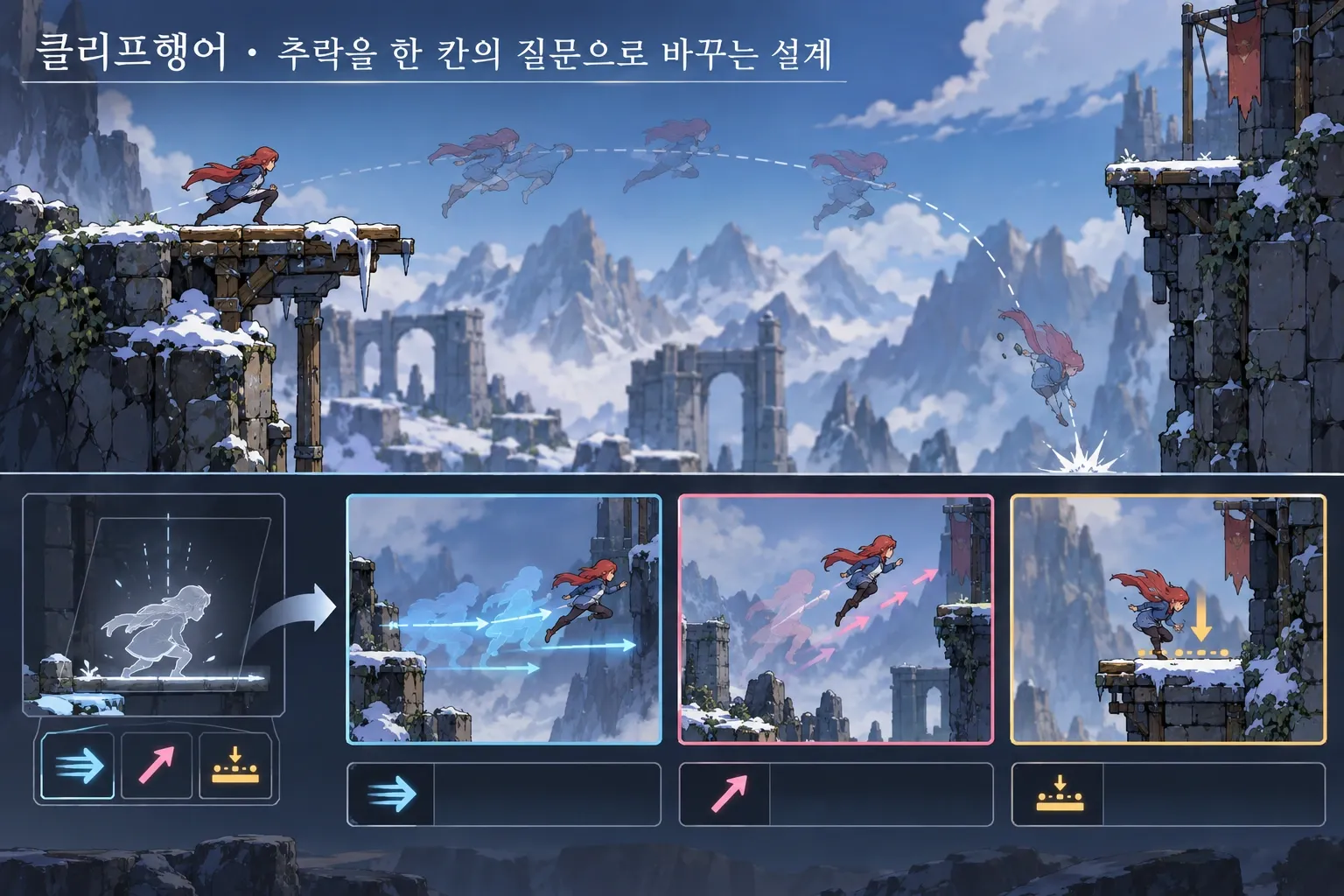클리프행어 — 추락을 한 칸의 질문으로 바꾸는 설계: 본문 규칙에 따른 전용 기획 도해