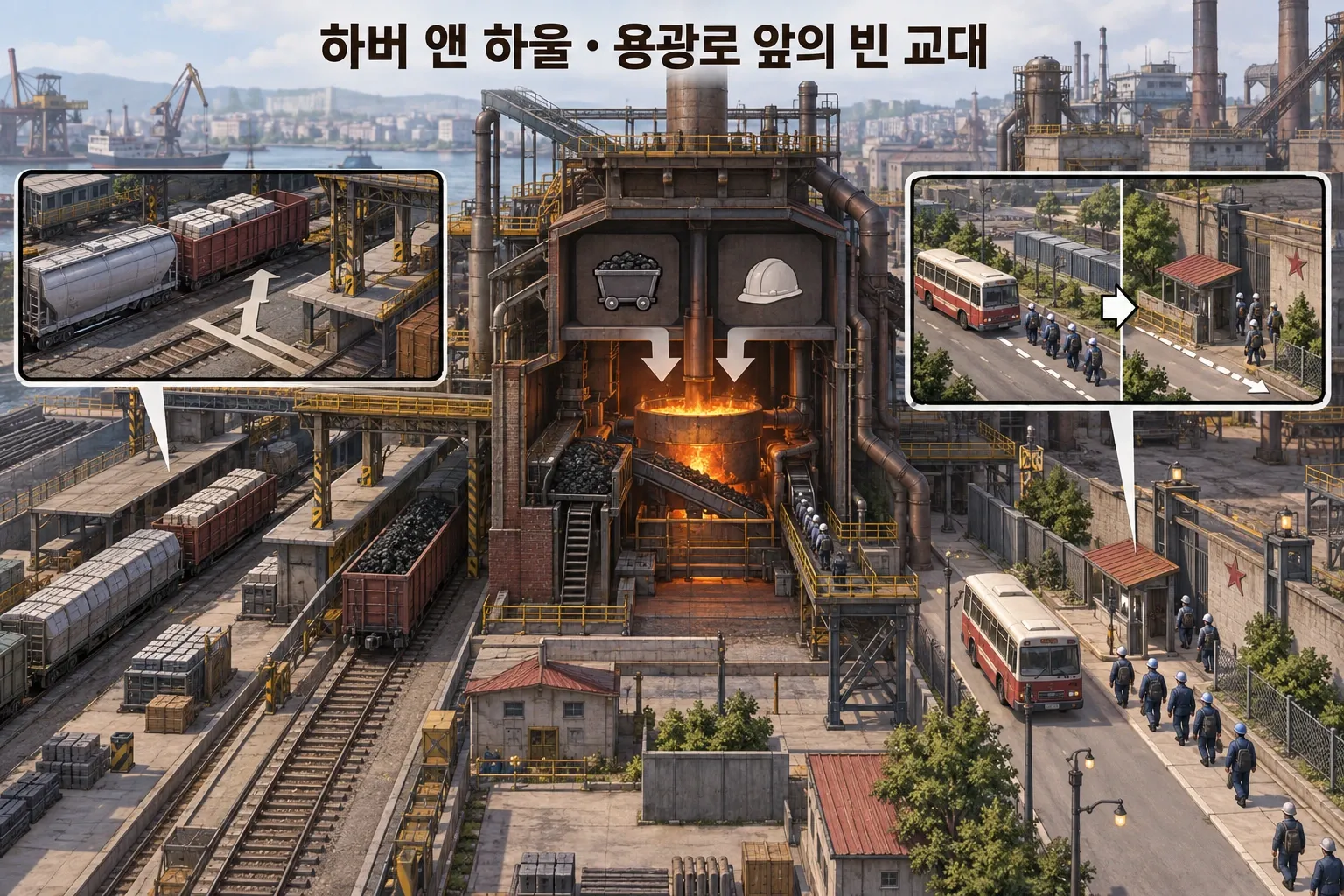 하버 앤 하울 — 용광로 앞의 빈 교대: 본문 규칙에 따른 전용 기획 도해