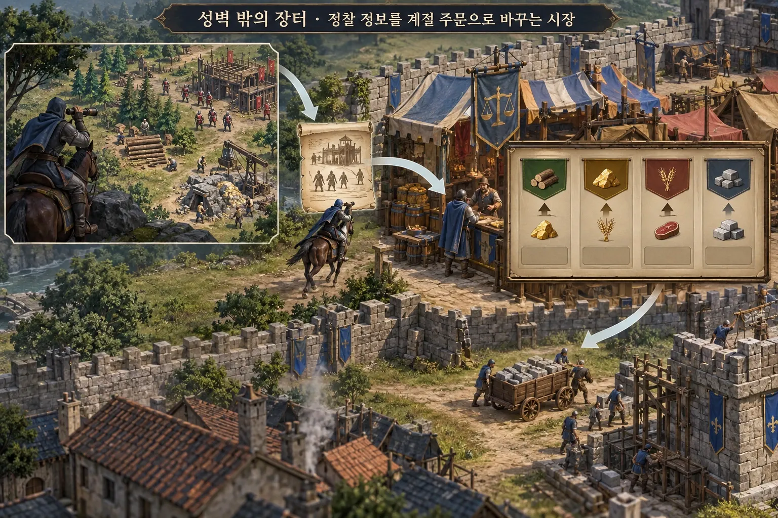 성벽 밖의 장터 — 정찰 정보를 계절 주문으로 바꾸는 시장: 본문 규칙에 따른 전용 기획 도해
