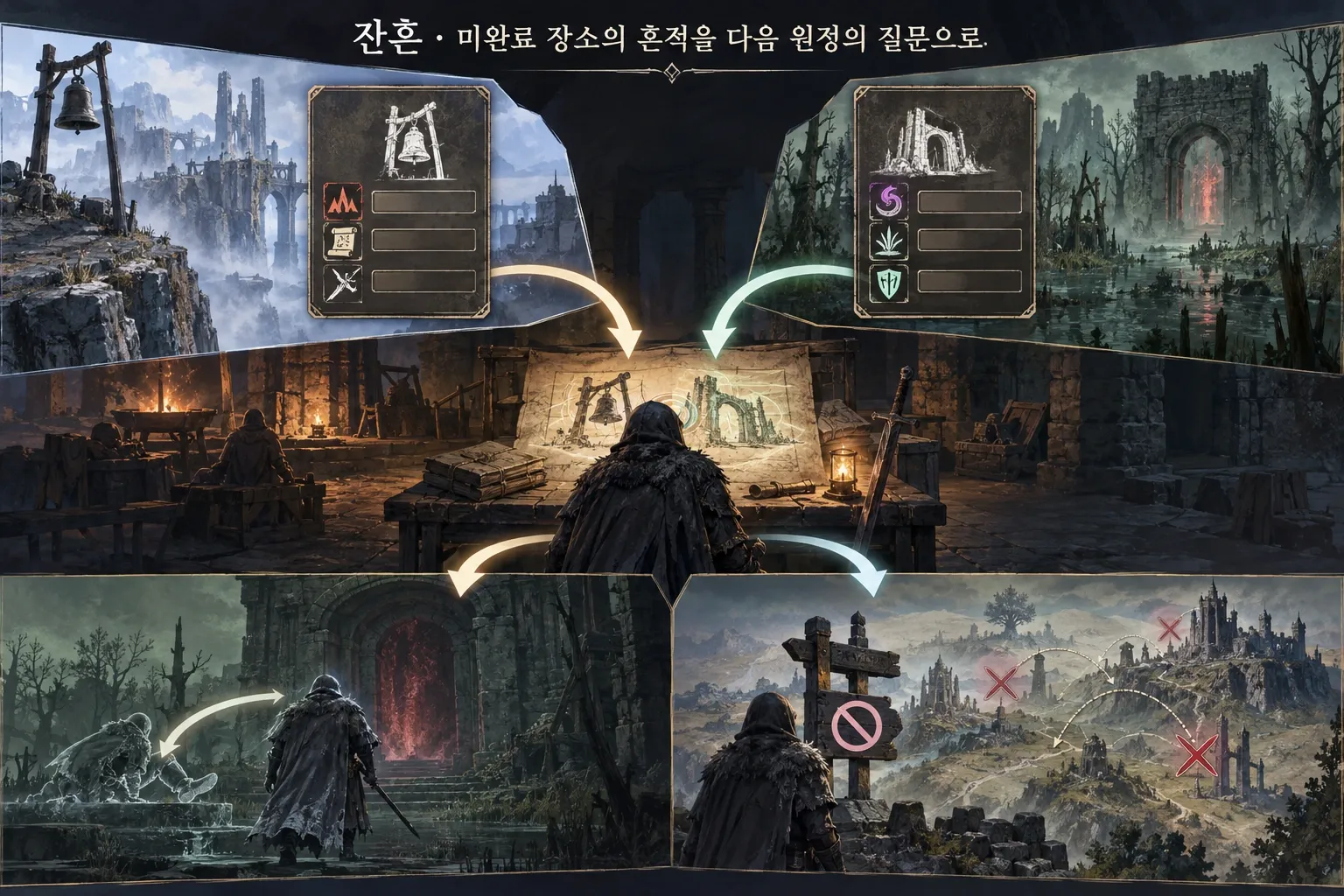 잔흔 — 미완료 장소의 흔적을 다음 원정의 질문으로: 본문 규칙에 따른 전용 기획 도해