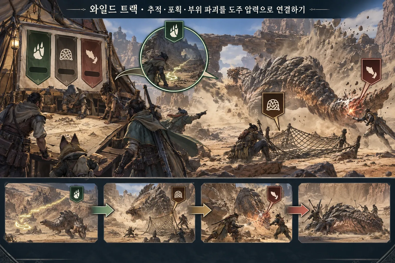 와일드 트랙 — 추적·포획·부위 파괴를 도주 압력으로 연결하기: 본문 규칙에 따른 전용 기획 도해