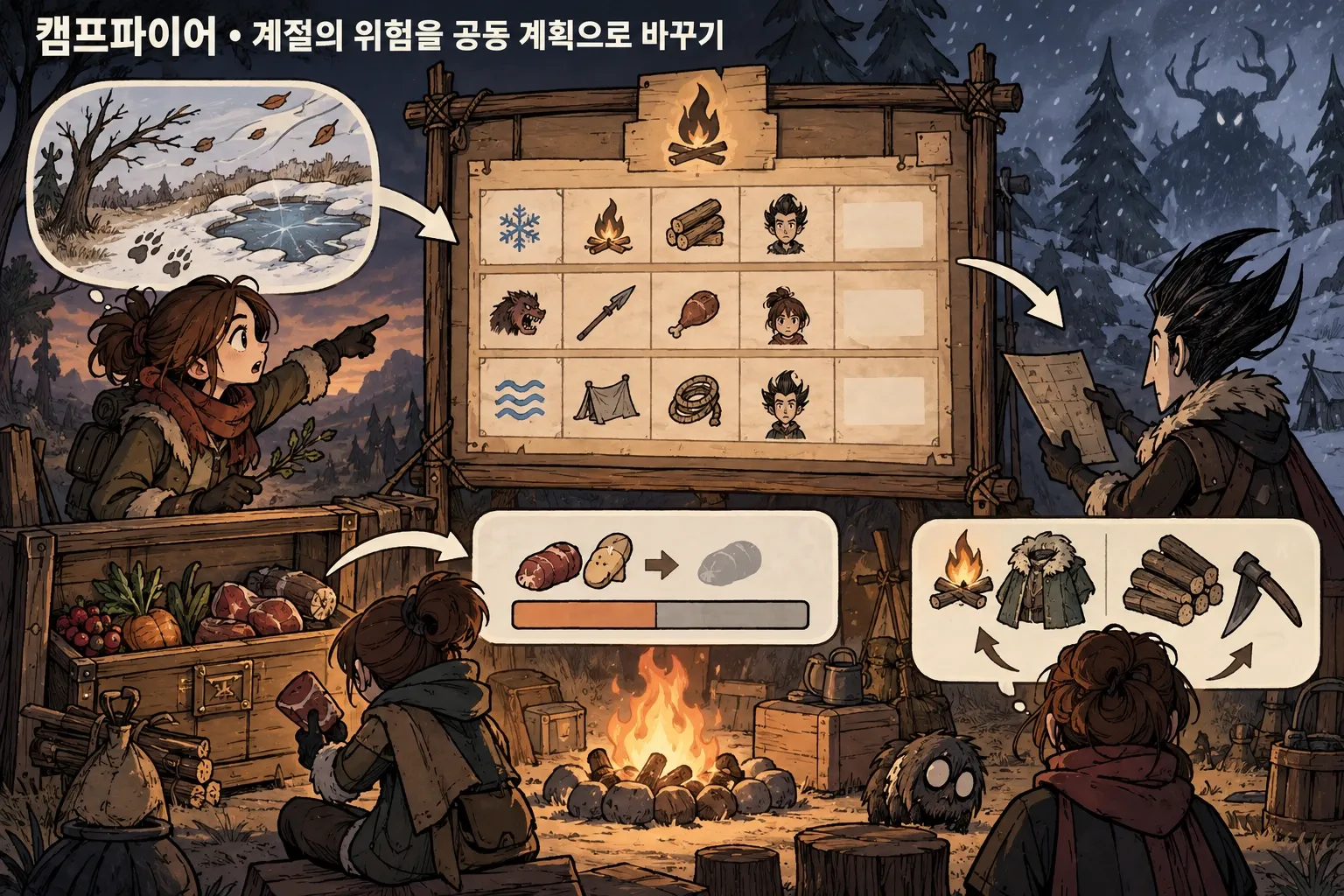 캠프파이어 — 계절의 위험을 공동 계획으로 바꾸기: 본문 규칙에 따른 전용 기획 도해
