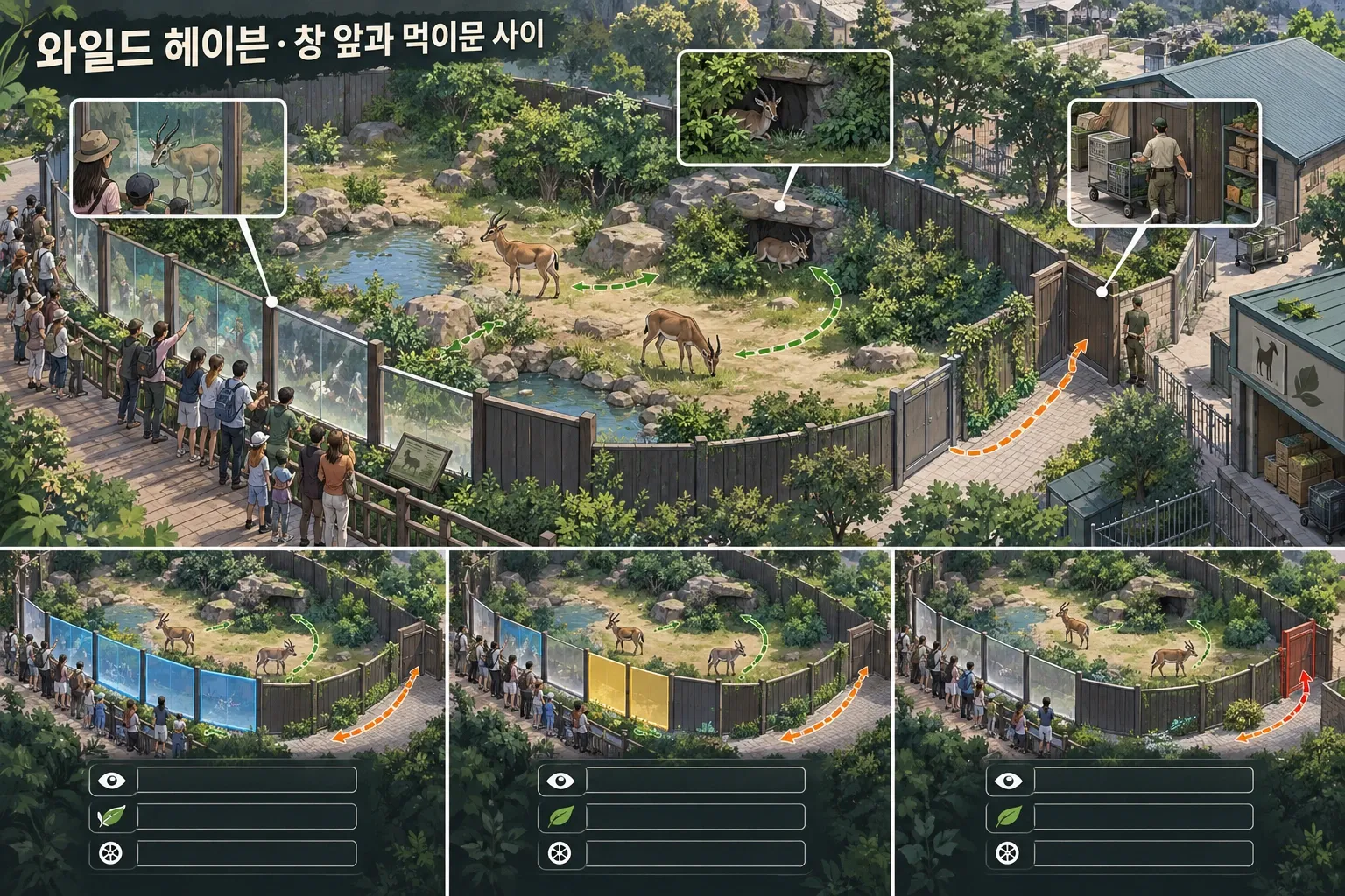 와일드 헤이븐 — 창 앞과 먹이문 사이: 본문 규칙에 따른 전용 기획 도해