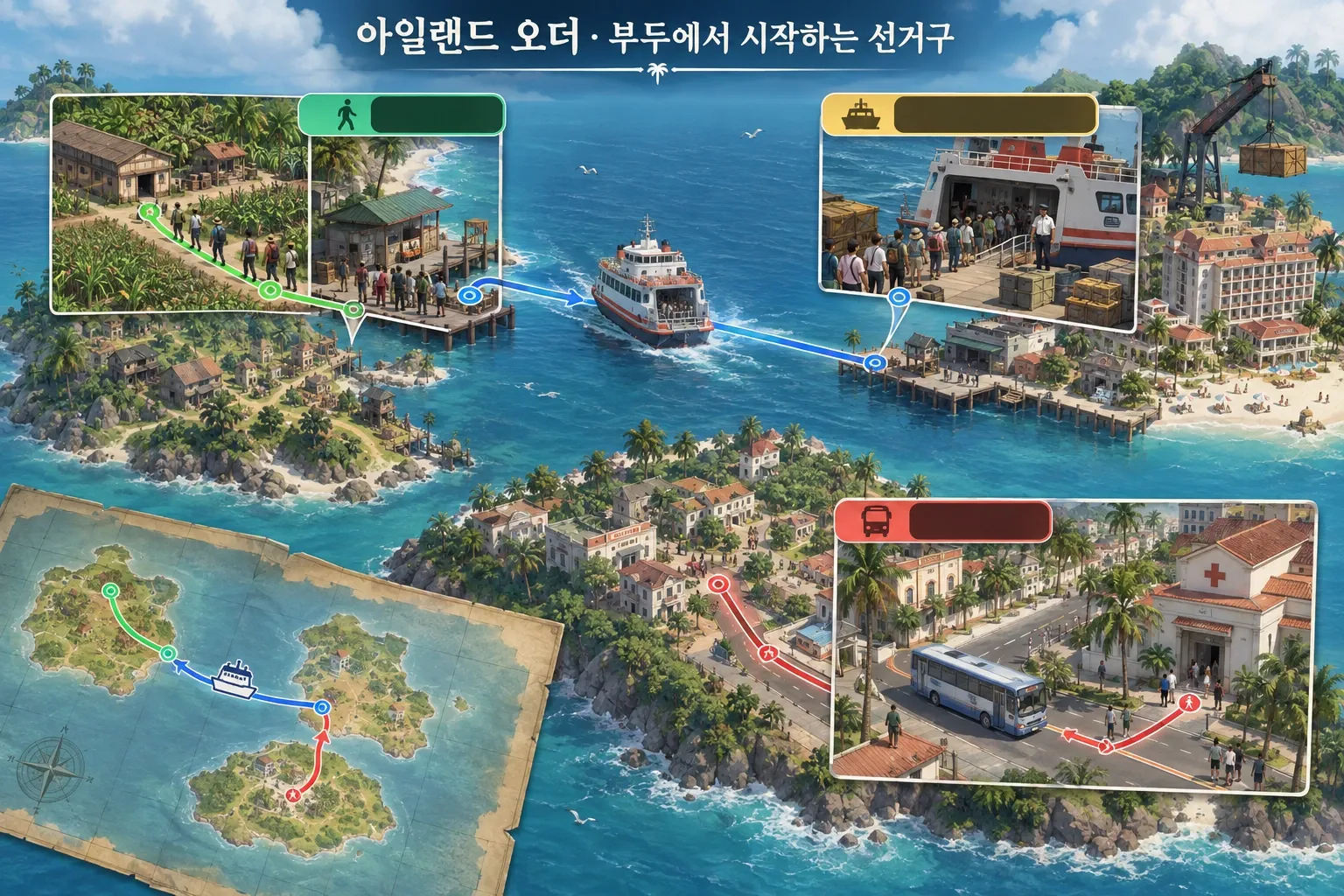 아일랜드 오더 — 부두에서 시작하는 선거구: 본문 규칙에 따른 전용 기획 도해