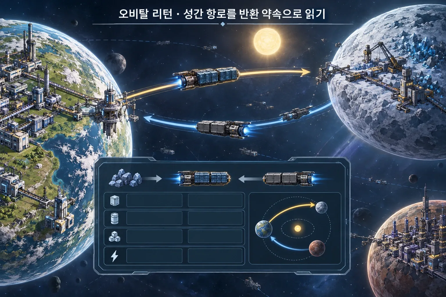 오비탈 리턴 — 성간 항로를 반환 약속으로 읽기: 본문 규칙에 따른 전용 기획 도해