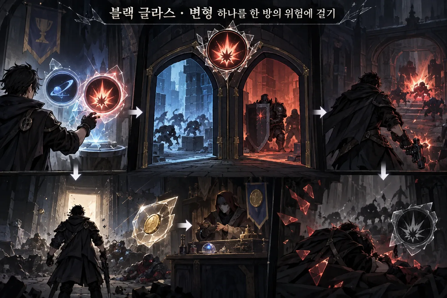 블랙 글라스 — 변형 하나를 한 방의 위험에 걸기: 본문 규칙에 따른 전용 기획 도해