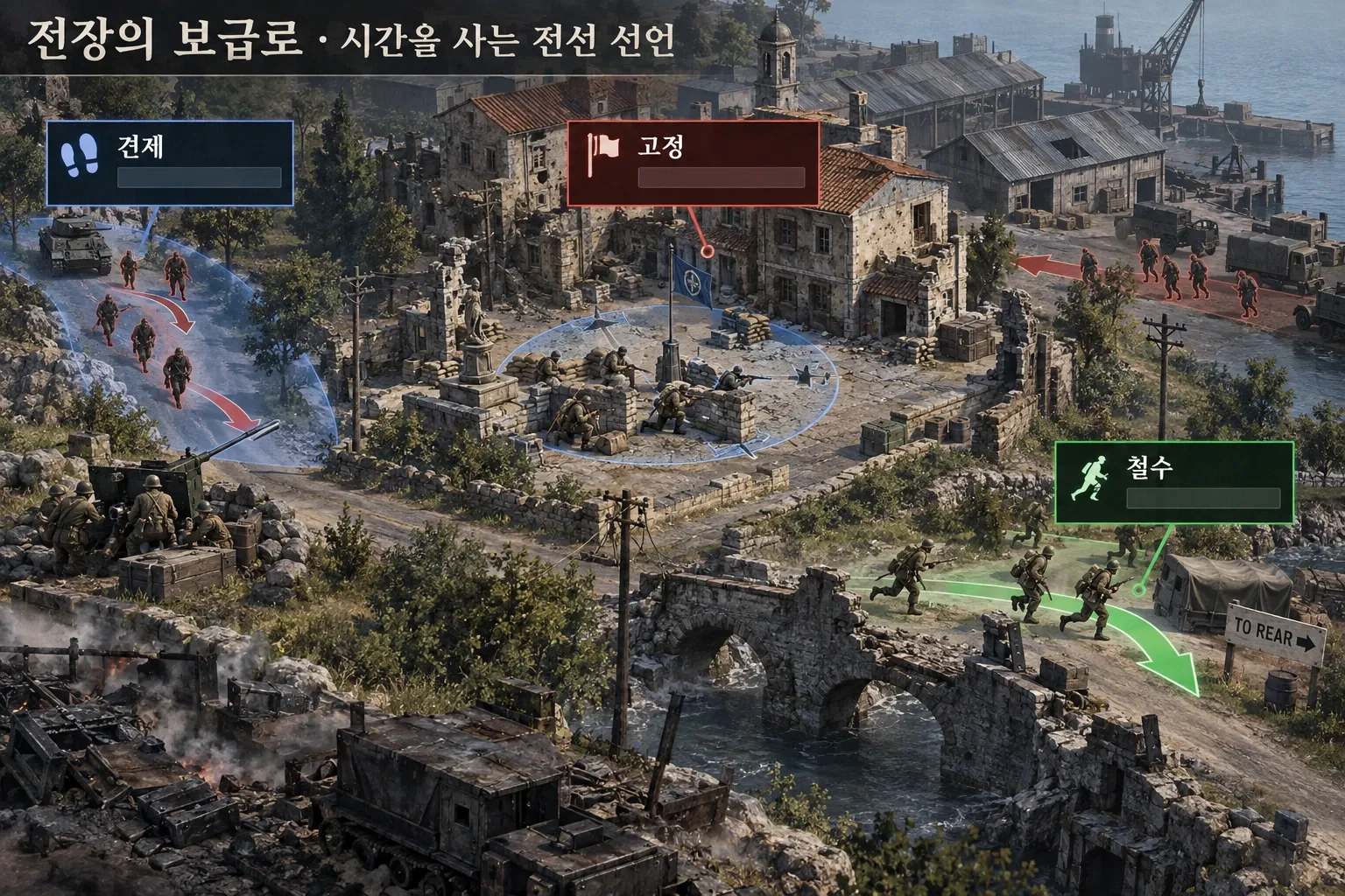전장의 보급로 — 시간을 사는 전선 선언: 본문 규칙에 따른 전용 기획 도해