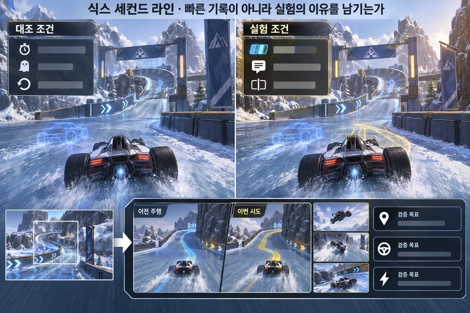 식스 세컨드 라인 — 빠른 기록이 아니라 실험의 이유를 남기는가: 본문 규칙에 따른 전용 기획 도해