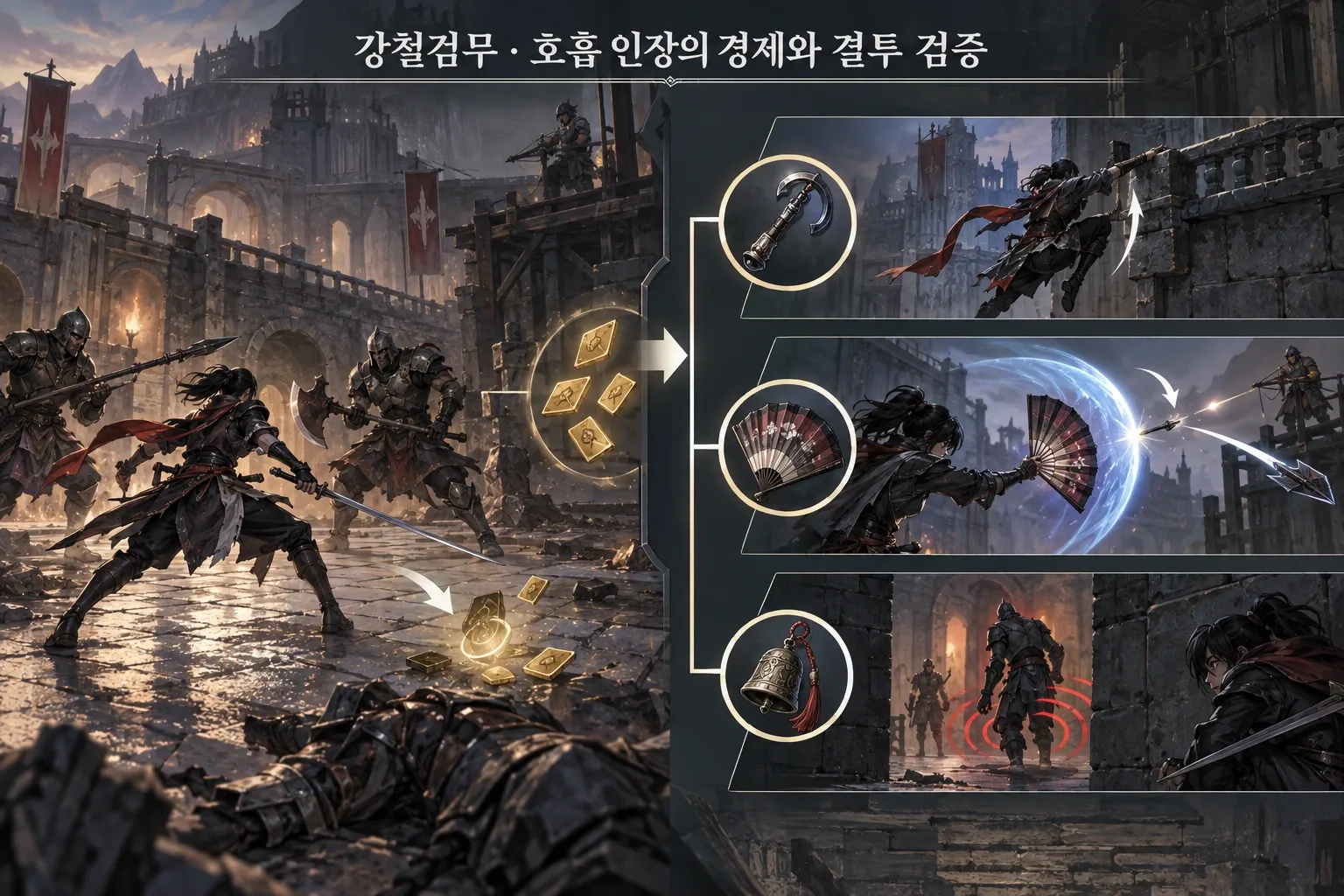 강철검무 — 호흡 인장의 경제와 결투 검증: 본문 규칙에 따른 전용 기획 도해