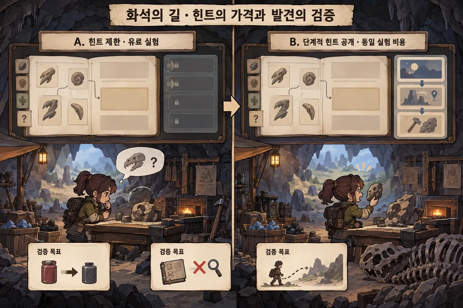 화석의 길 — 힌트의 가격과 발견의 검증: 본문 규칙에 따른 전용 기획 도해
