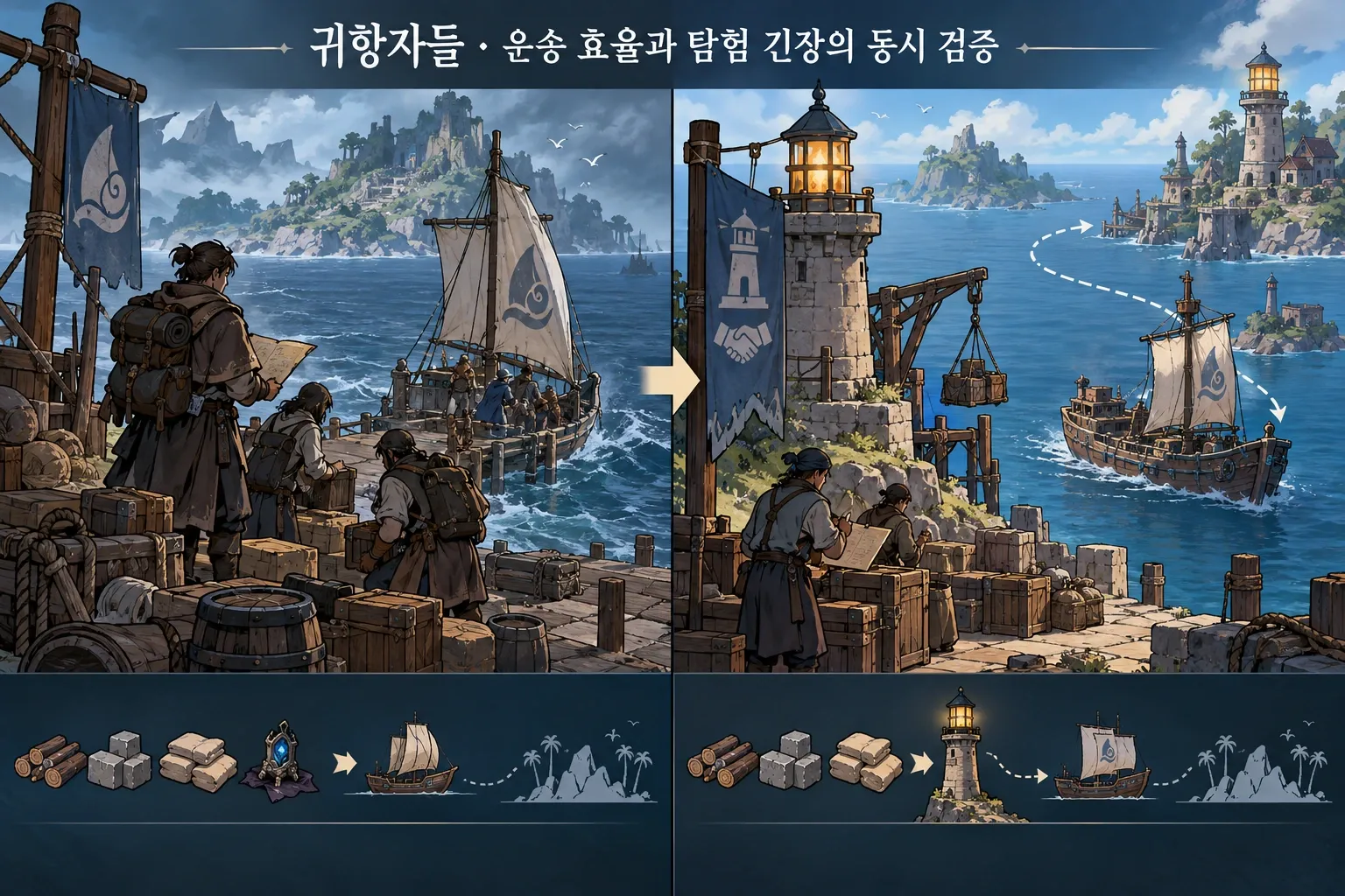귀항자들 — 운송 효율과 탐험 긴장의 동시 검증: 본문 규칙에 따른 전용 기획 도해