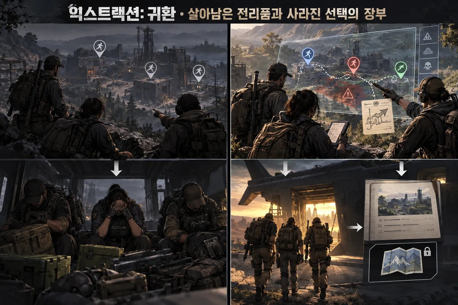 익스트랙션: 귀환 — 살아남은 전리품과 사라진 선택의 장부: 본문 규칙에 따른 전용 기획 도해