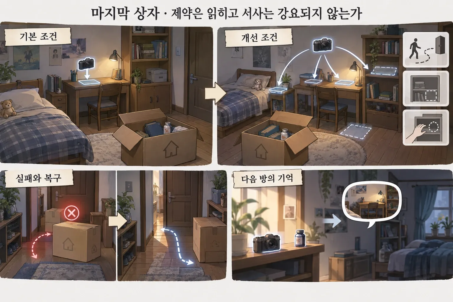 마지막 상자 — 제약은 읽히고 서사는 강요되지 않는가: 본문 규칙에 따른 전용 기획 도해