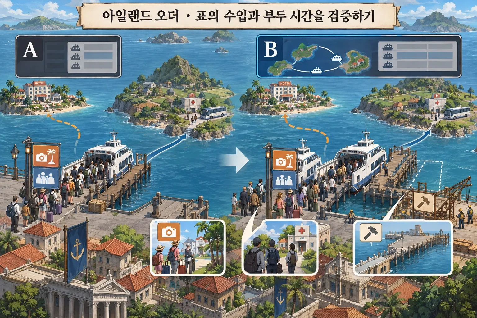 아일랜드 오더 — 표의 수입과 부두 시간을 검증하기: 본문 규칙에 따른 전용 기획 도해