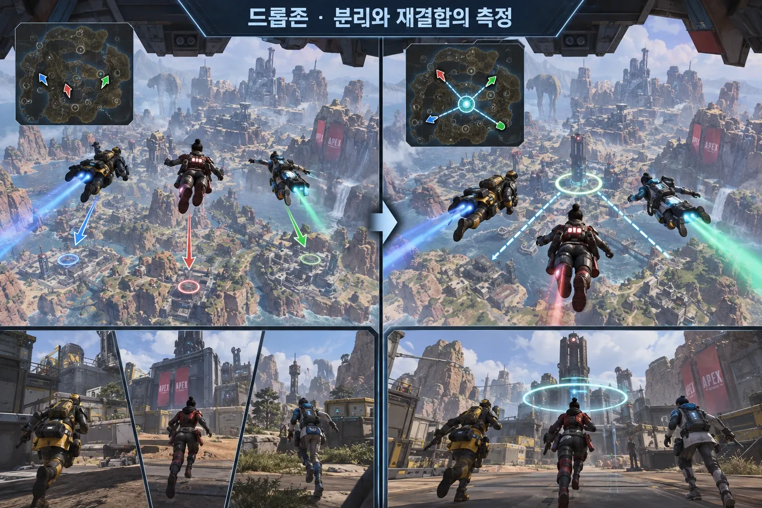 드롭존 — 분리와 재결합의 측정: 본문 규칙에 따른 전용 기획 도해