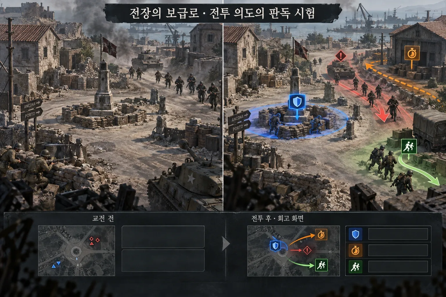 전장의 보급로 — 전투 의도의 판독 시험: 본문 규칙에 따른 전용 기획 도해