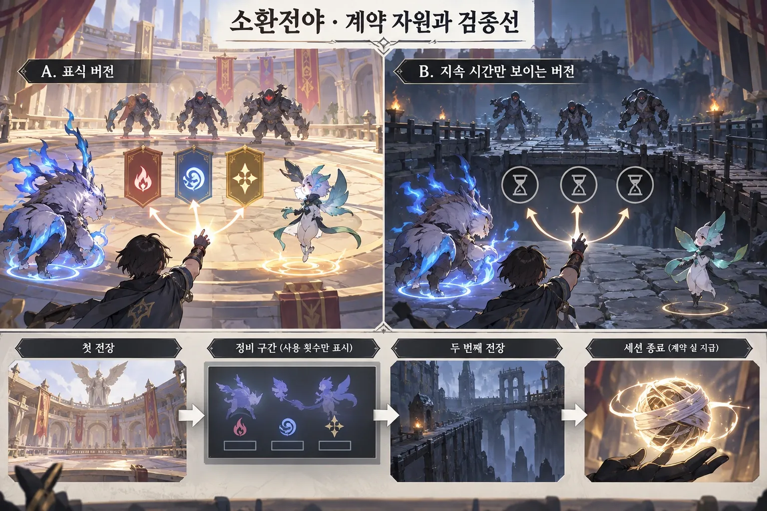 소환전야 — 계약 자원과 검증선: 본문 규칙에 따른 전용 기획 도해