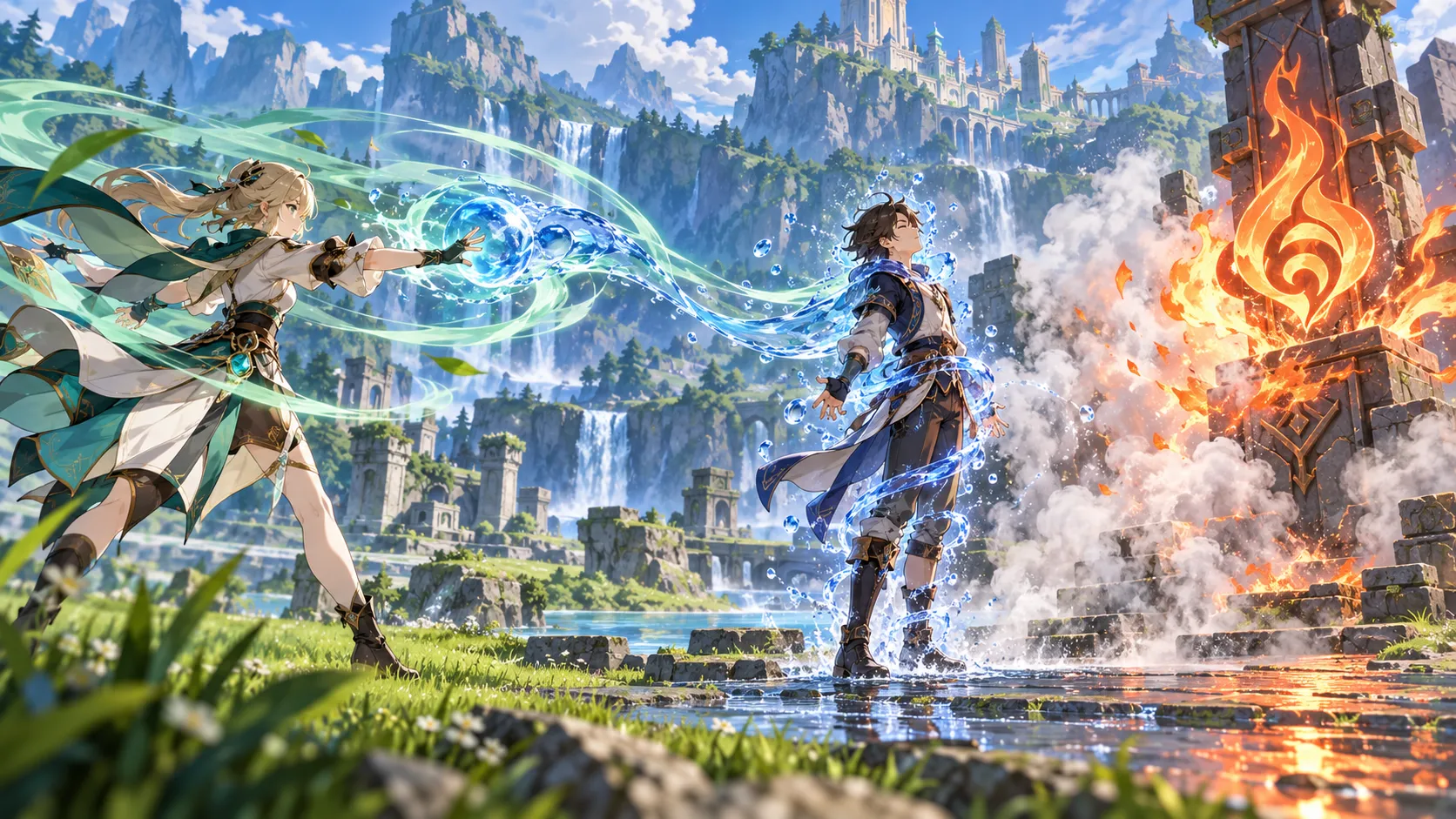 원소의 여행자 — gameplay scene