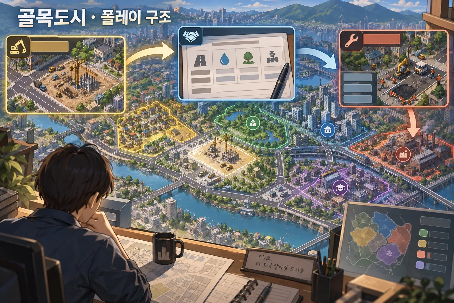 골목도시 — 게임 개요: 본문 규칙에 따른 전용 기획 도해