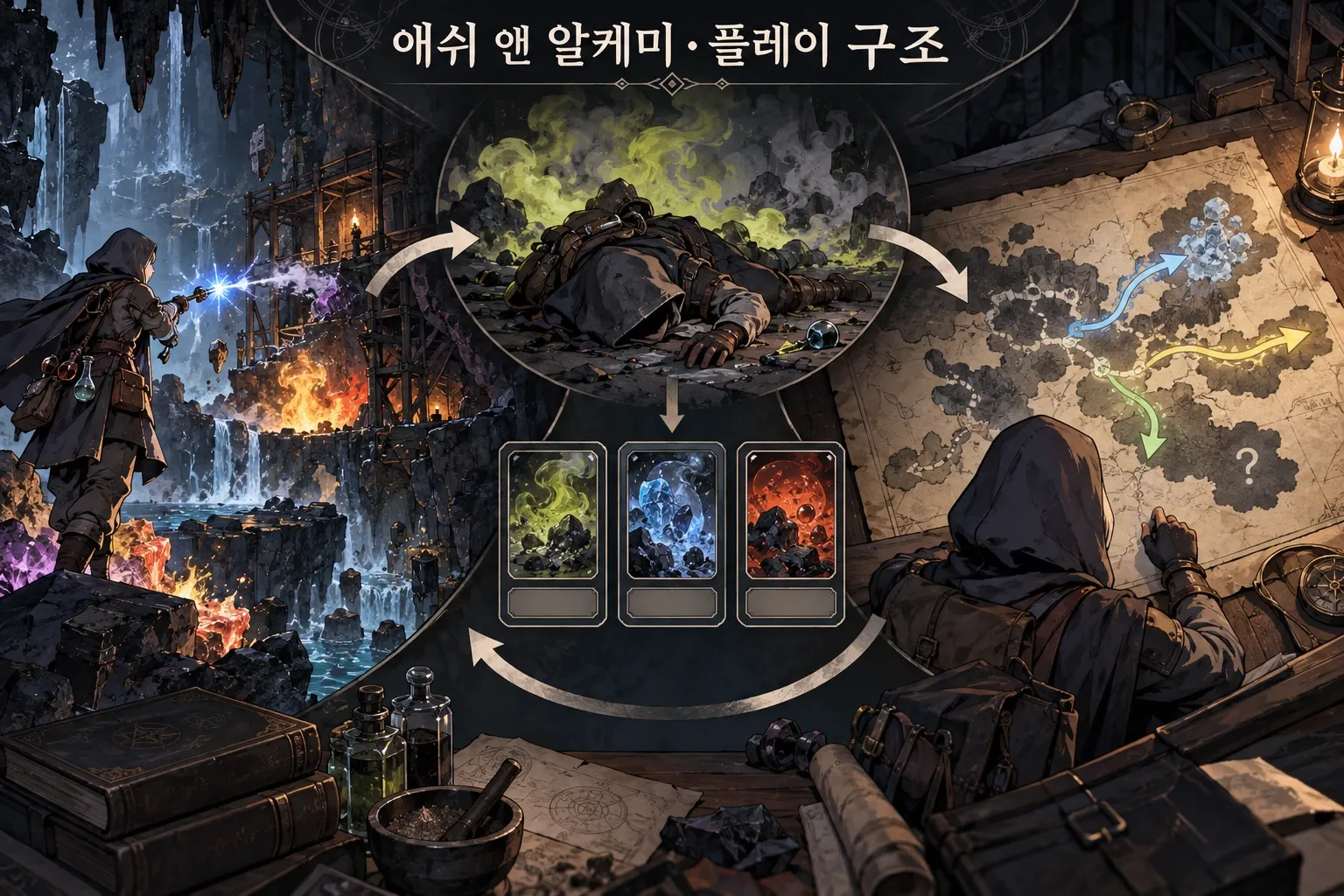 애쉬 앤 알케미 — 게임 개요: 본문 규칙에 따른 전용 기획 도해