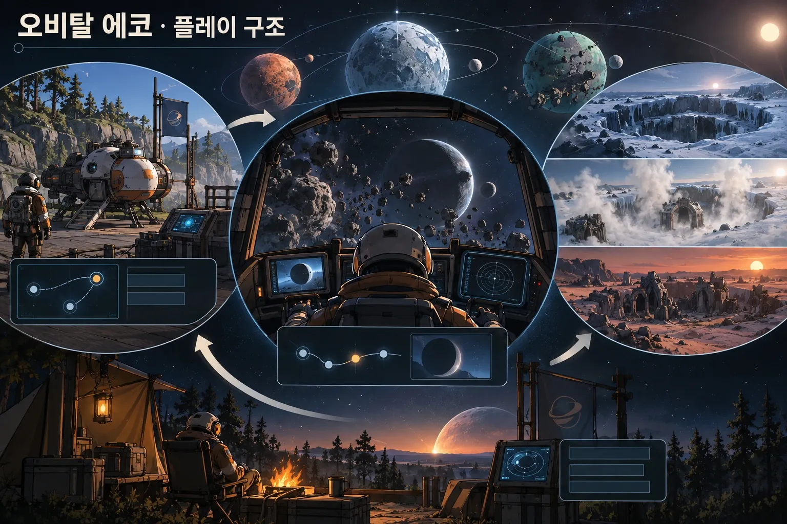 오비탈 에코 — 게임 개요: 본문 규칙에 따른 전용 기획 도해