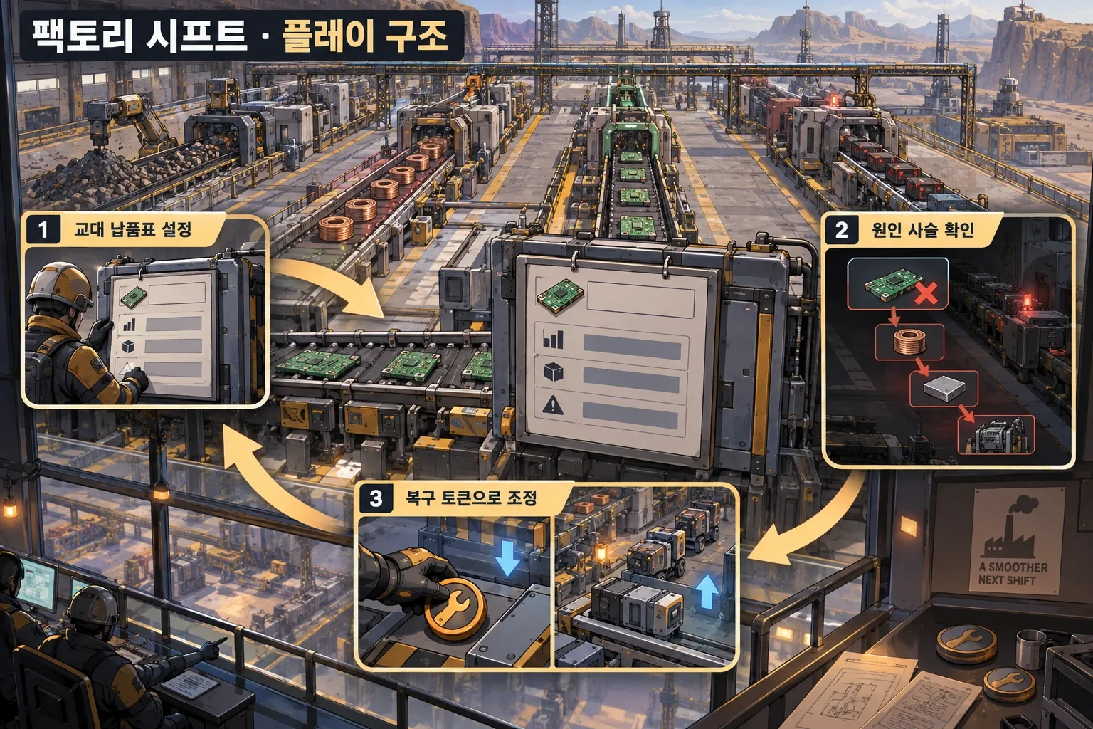 팩토리 시프트 — 게임 개요: 본문 규칙에 따른 전용 기획 도해