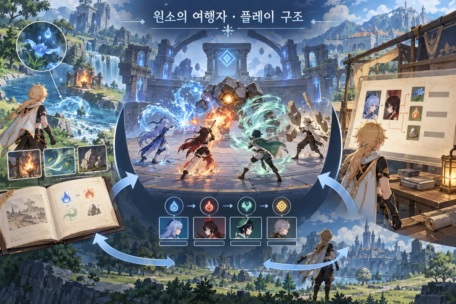 원소의 여행자 — 게임 개요: 본문 규칙에 따른 전용 기획 도해