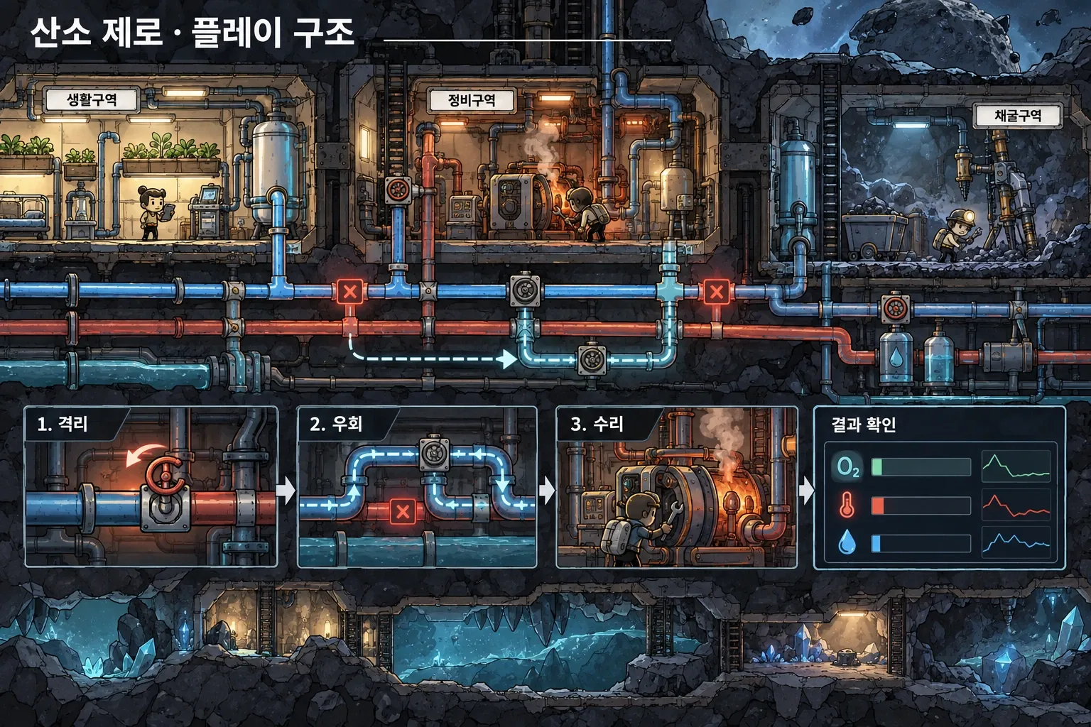 산소 제로 — 게임 개요: 본문 규칙에 따른 전용 기획 도해