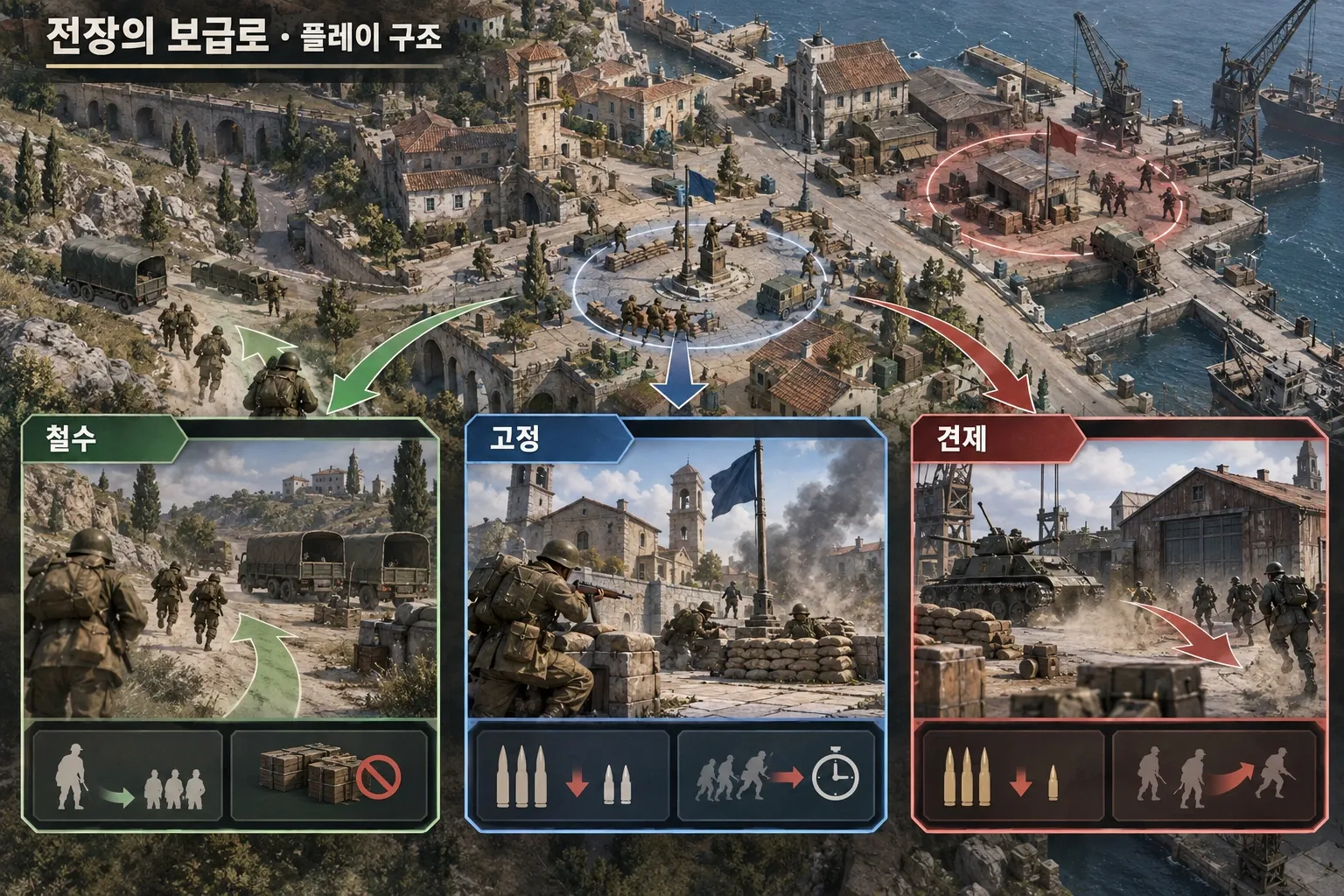 전장의 보급로 — 게임 개요: 본문 규칙에 따른 전용 기획 도해